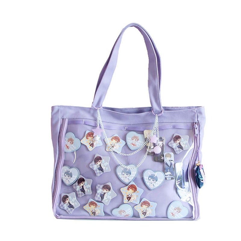 AlwaySky Ita Tote Bag Clear Window for Pins Shoulder Bag Handbag Bag DIY, Cosplay Stachel Tote Purple - Image 1